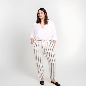 MNG Violeta Comfort Linen Blend Pants Striped Black and White Print Size XL
